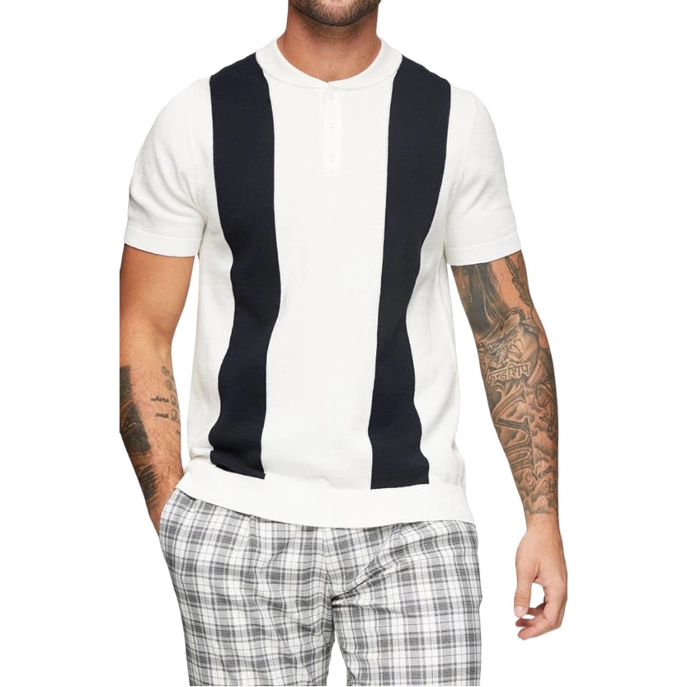 TOPMAN BASEBALL STITCH POLO SHIRT IN WHITE
